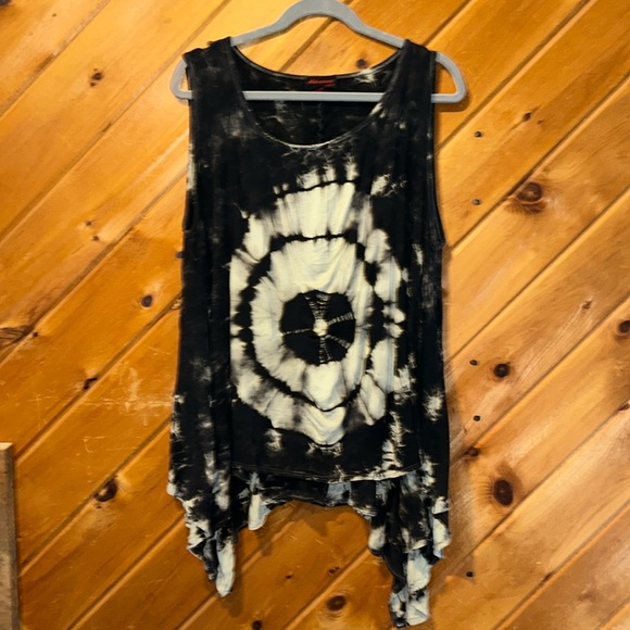 Advance Apparels Black White tie dye high low tank top shirt - Picture 1 of 4